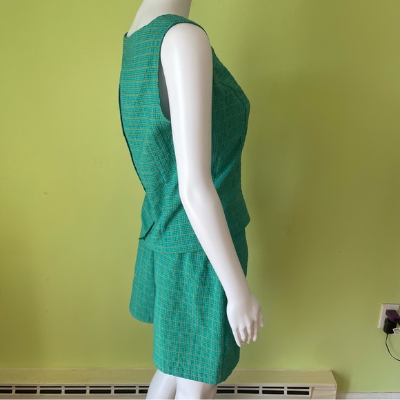 VTG Y2K AMY BYER BLUE GREEN GINGHAM TWO PIECE OUTFIT TOP AND SKORT SIZE 9 - Picture 4 of 8